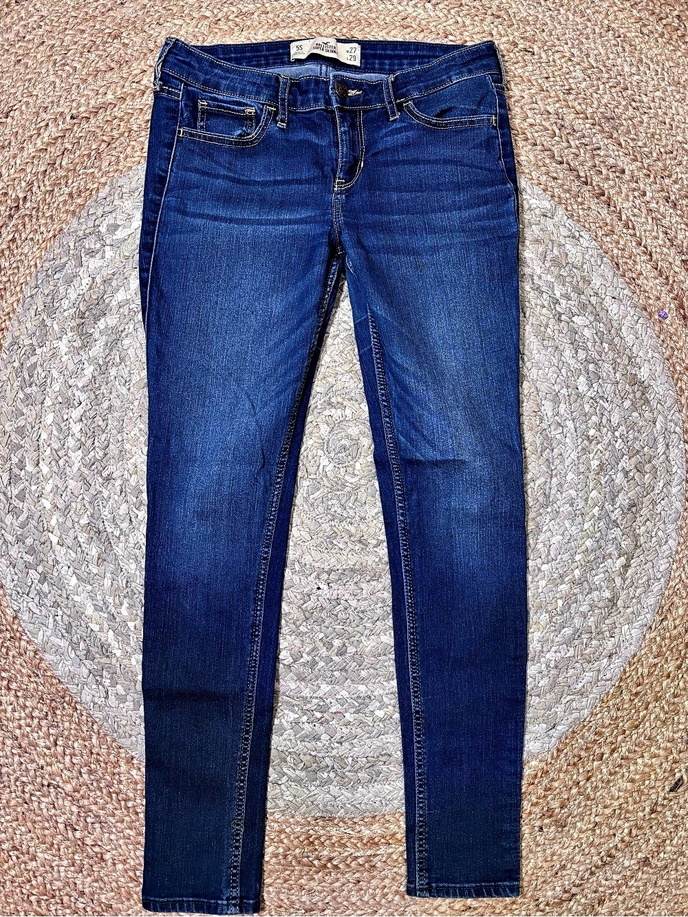 Hollister Super Skinny Low Rise Jeans Womens 5S W27 L29 Blue Denim Whiskered